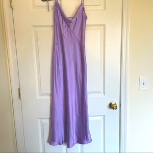 Hello Molly size 2, vibrant purple satin midi dress with tie adjustable straps